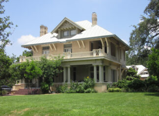 Monte Vista – History at Home Historic two-story Arts and Crafts home with broad porches and a white metal roof in San Antonio’s Monte Vista neighborhood.
